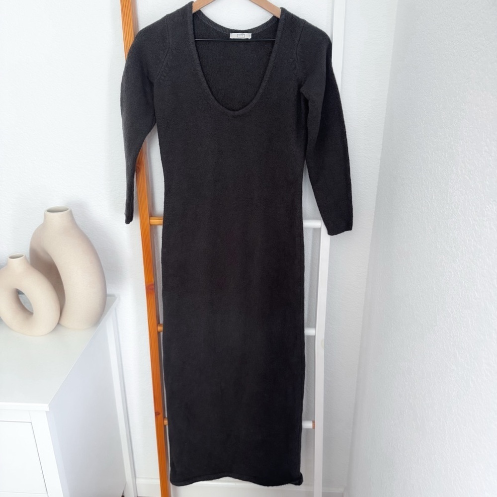 AYR Organic Cotton Long Midi Sweater Dress Dark Gray